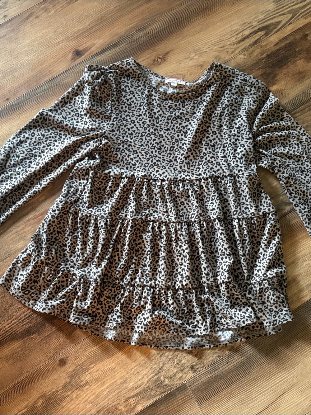 ANDREE BY UNIT Leopard Ruffle Tiered Long Sleeve Top - Tan/Black